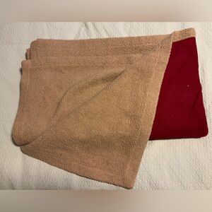 Cozy Tan and Red Fleece Blanket